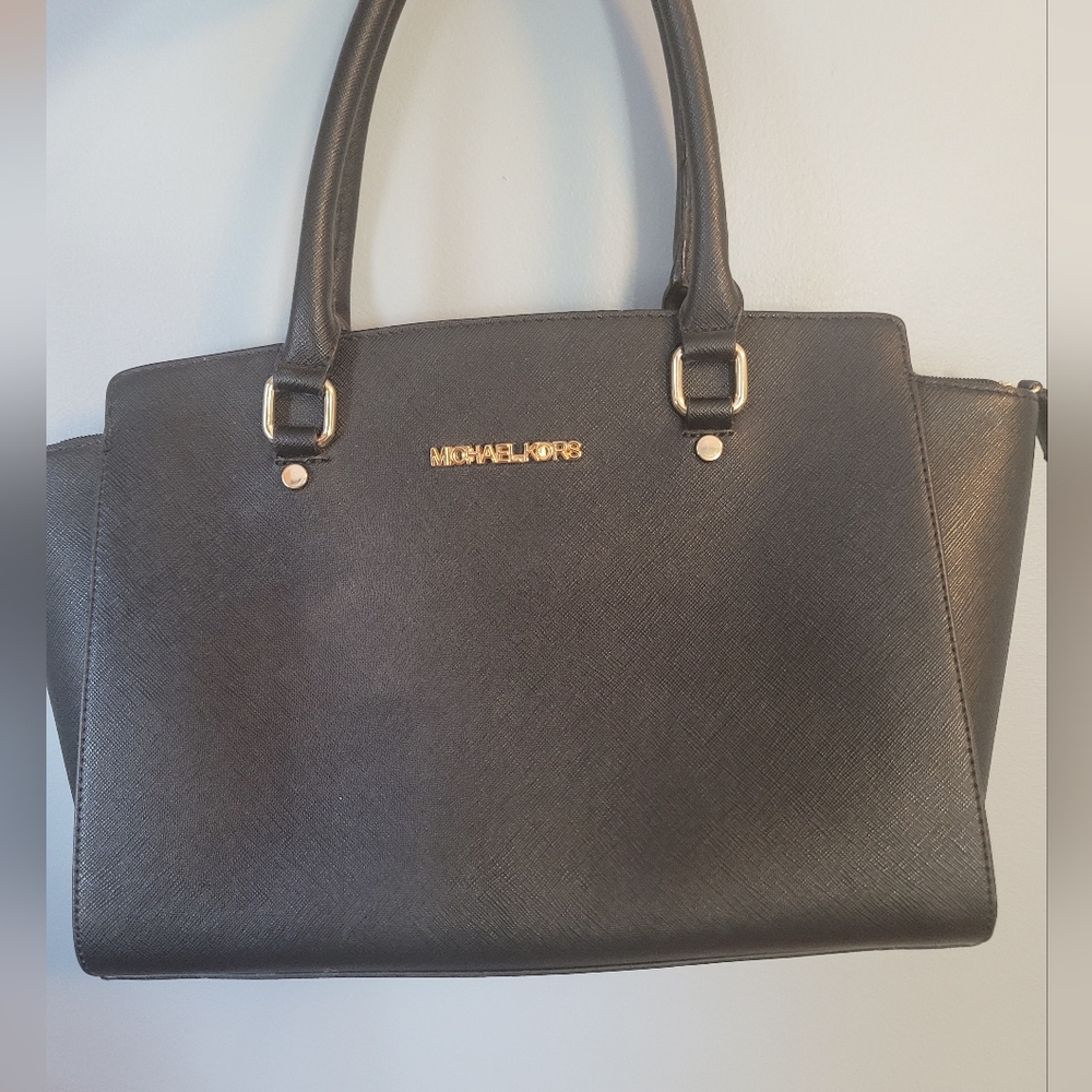 Michael Kors Women's Black Leather Double Handle Satchel Bag - Picture 3 of 7